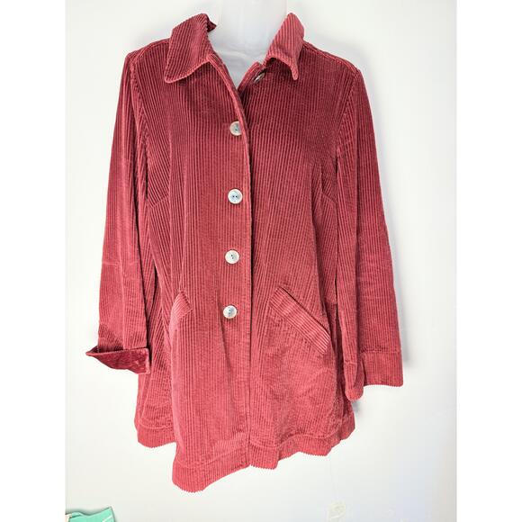 J Jill Womens Burgundy Pleated Button Up Corduroy Shacket Jacket Medium - Picture 1 of 11